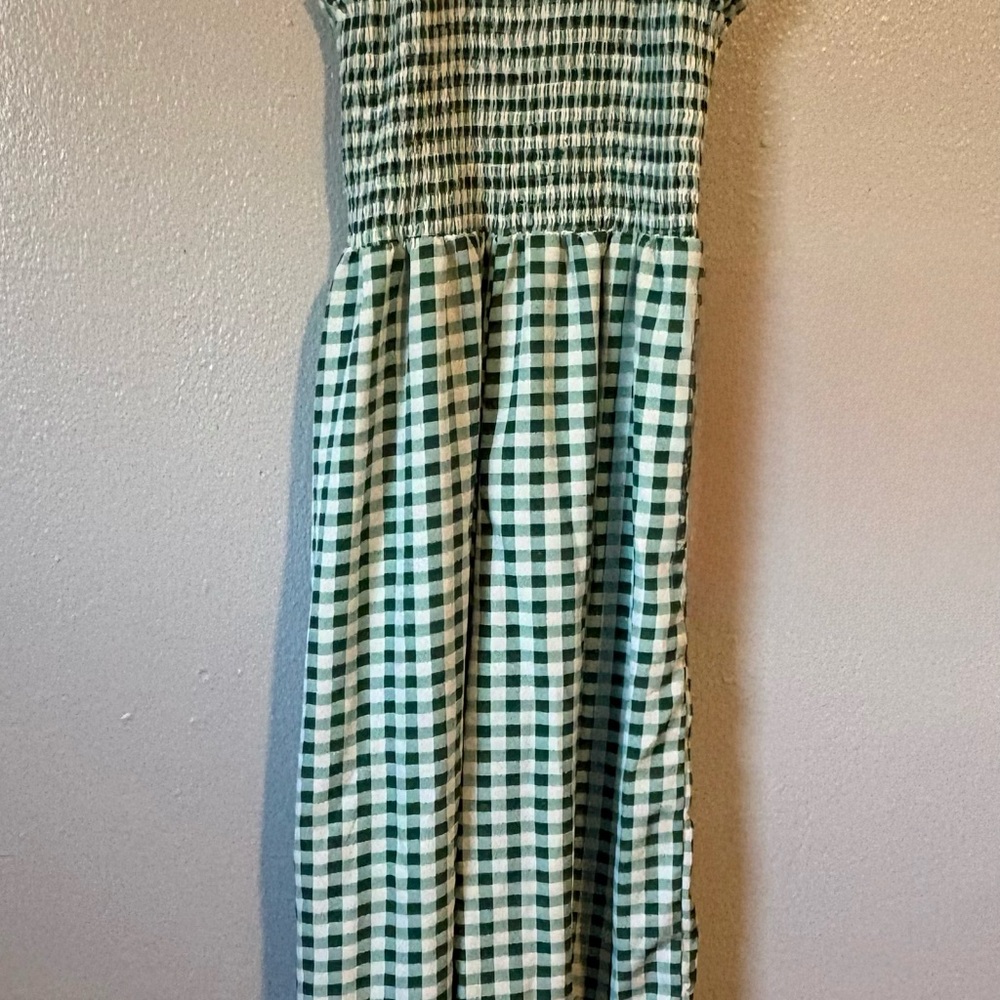 Smocked Gingham Green and White romper